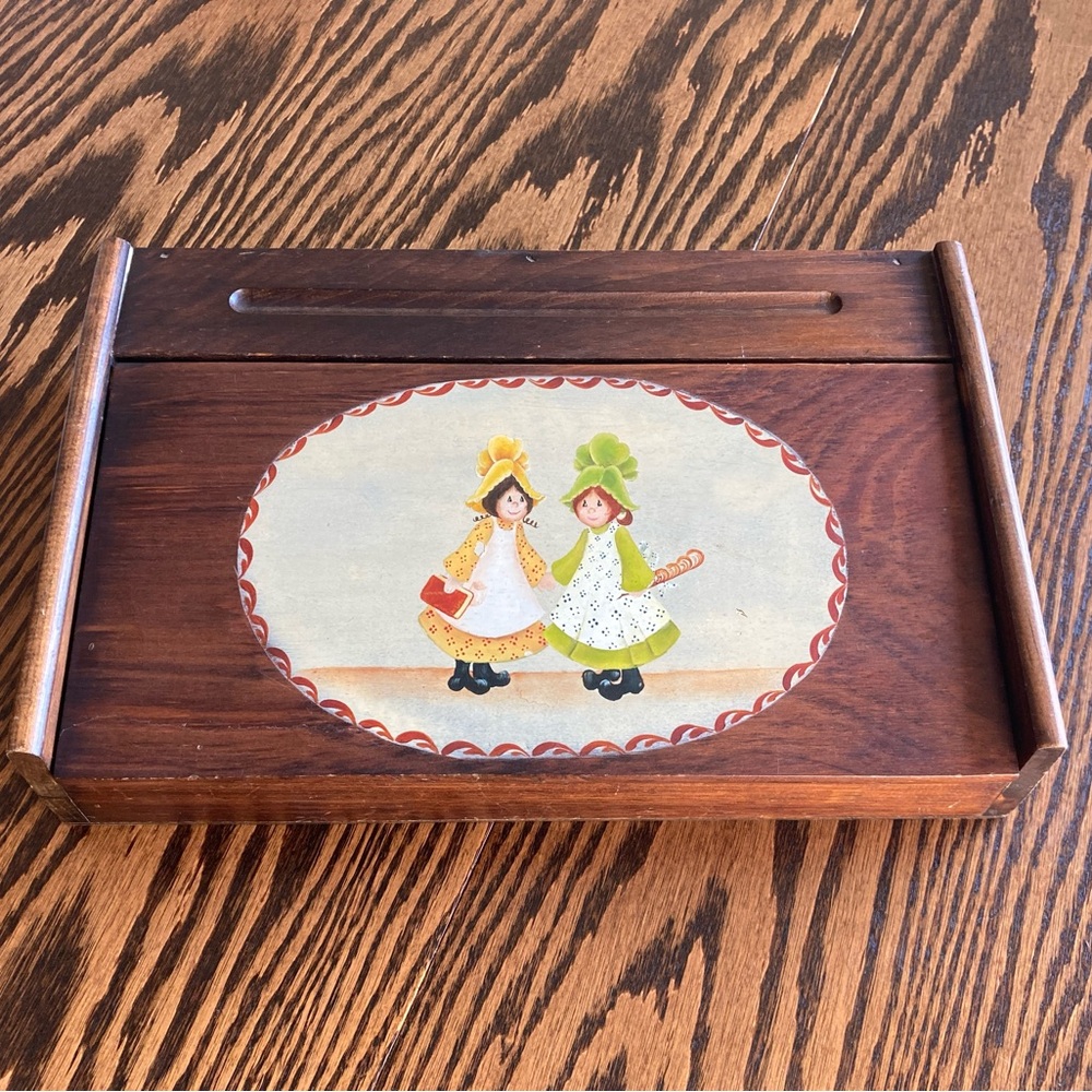 Vintage Handmade Wooden Slant Top Lap Storage Writing Desk Hand-Painted Girls